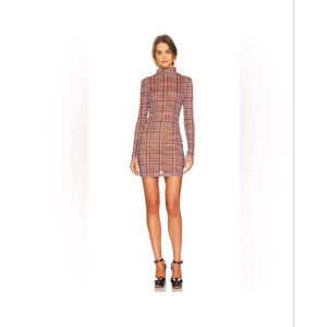 Women's ATOIR Brown Pink Plaid Turtleneck Mini Dress S
